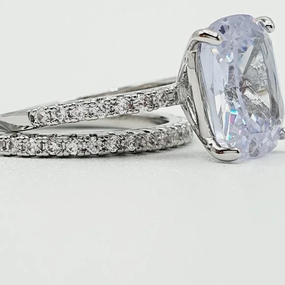 🔥Engagement Radiant Cut CZ Thin Romantic Wedding Ring Set for Women, K969